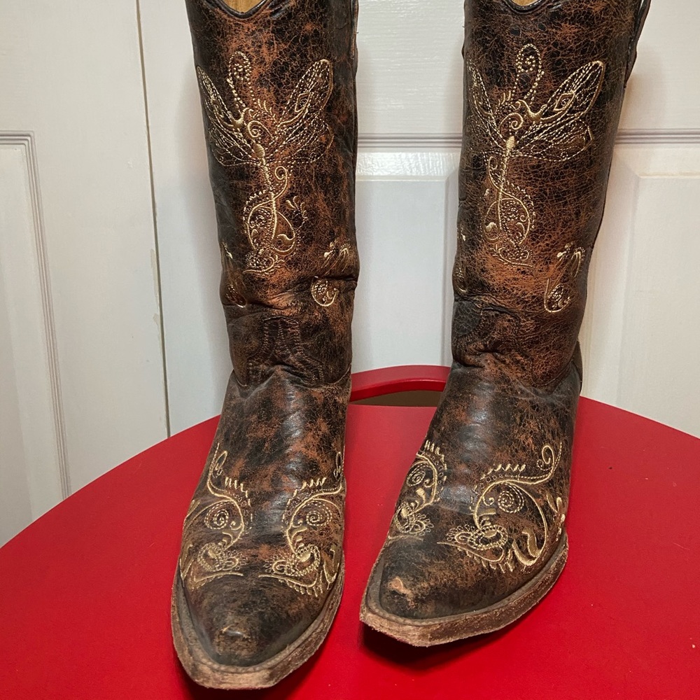 Circle G Bone Dragonfly Embroidered Boot